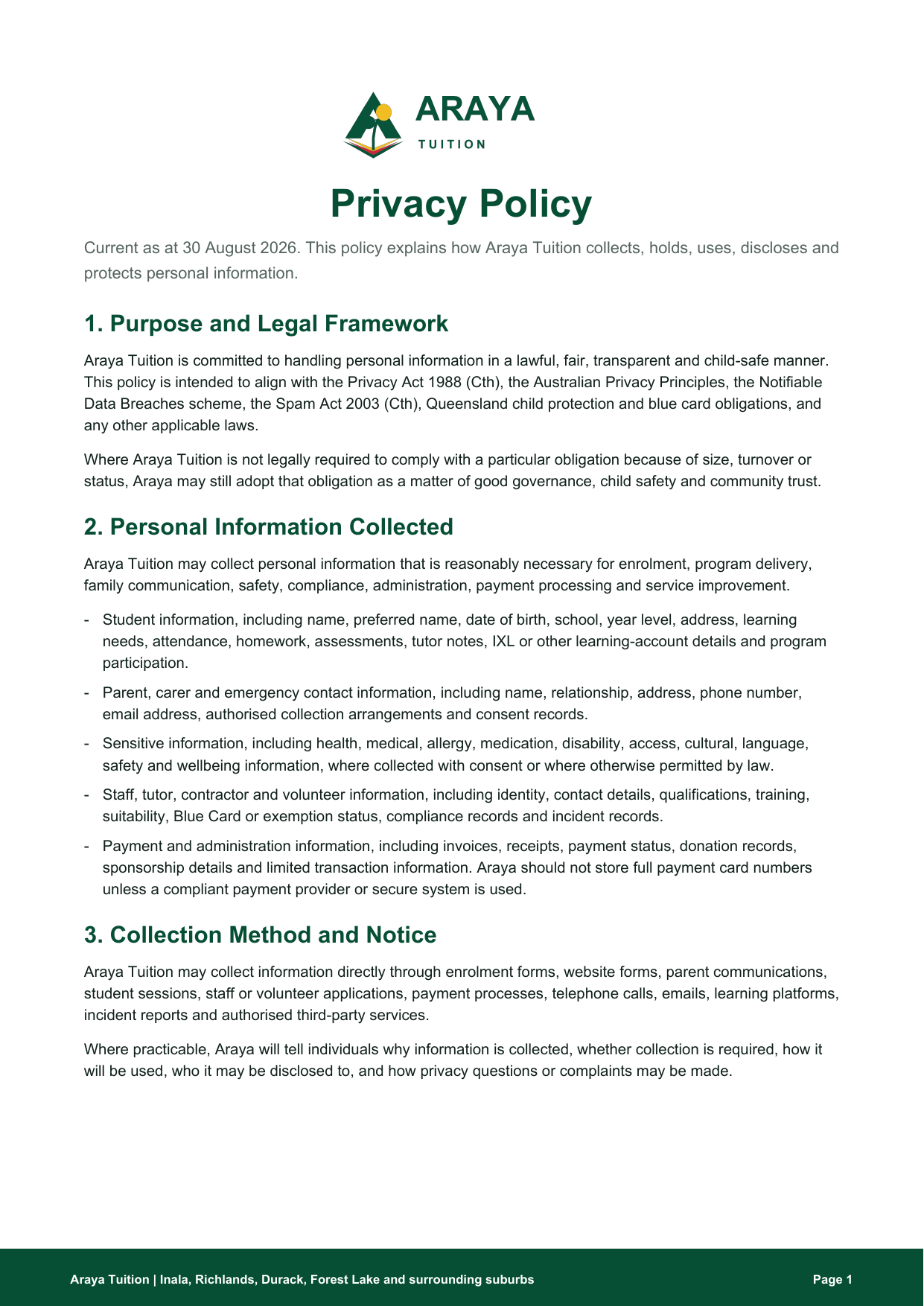 Preview of Privacy Policy
