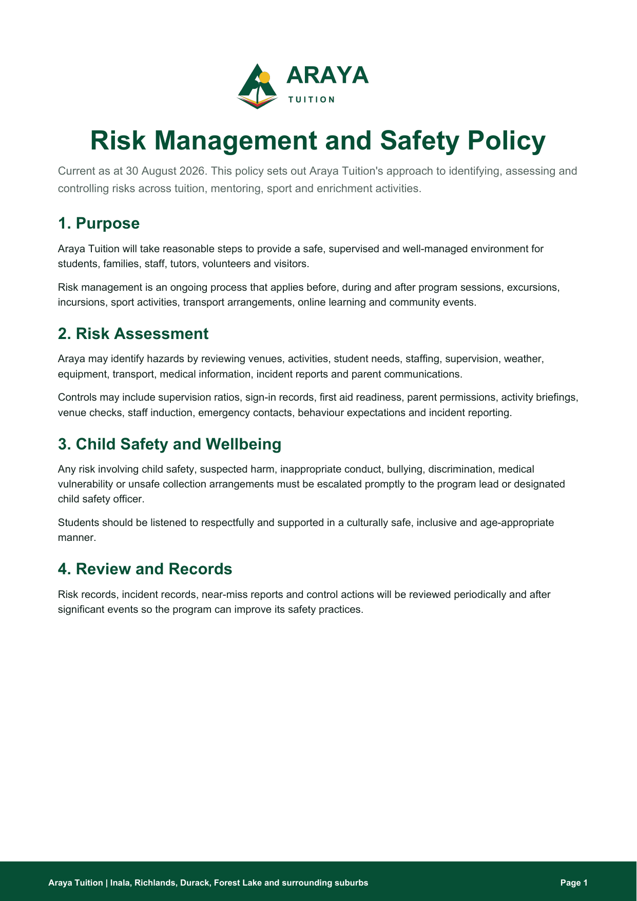 Preview of Risk Management and Safety Policy