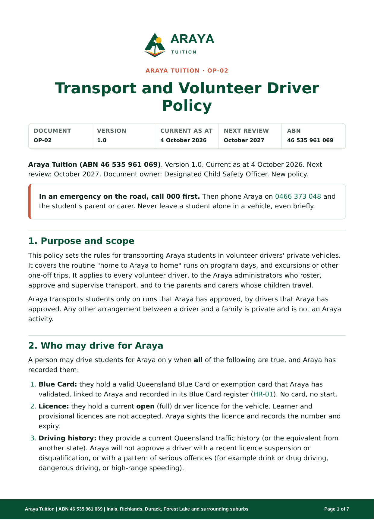 Preview of Transport and Volunteer Driver Policy